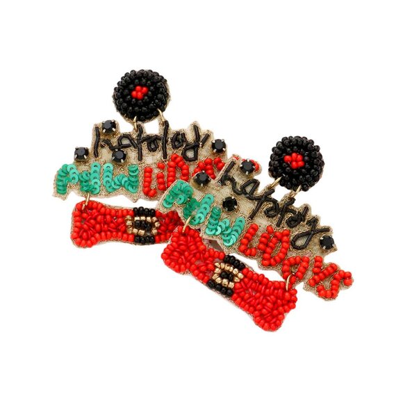 Dog Cat Pet Lovers Seed Beaded Rhinestone India Artisan Christmas Earrings NEW - Picture 4 of 4